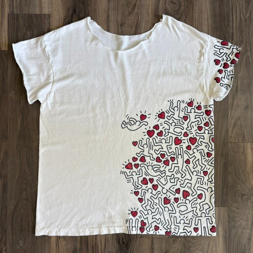 Vintage Keith Haring Manpower Art T-Shirt Men's Size XL SEVERELY CHOPPED